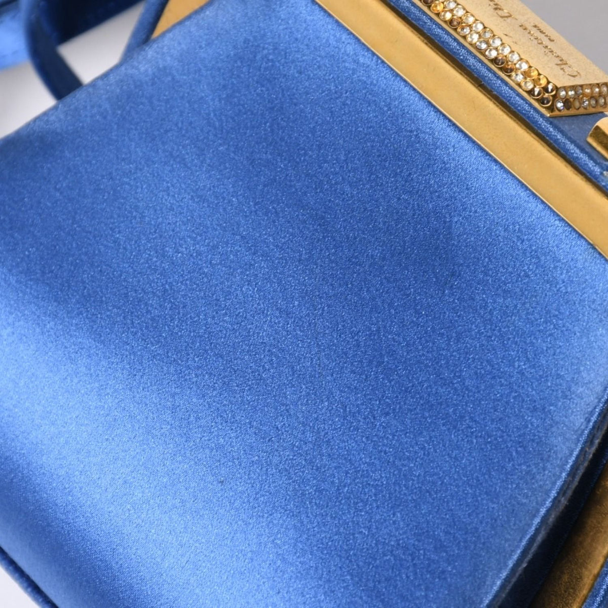 Dior Vintage Mini Kiss Lock Satin Purse Blue Gold — view 6
