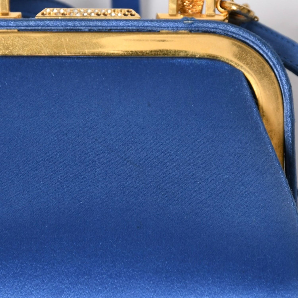 Dior Vintage Mini Kiss Lock Satin Purse Blue Gold — view 7