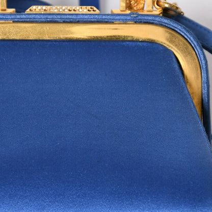 Dior Vintage Mini Kiss Lock Satin Purse Blue Gold — view 7