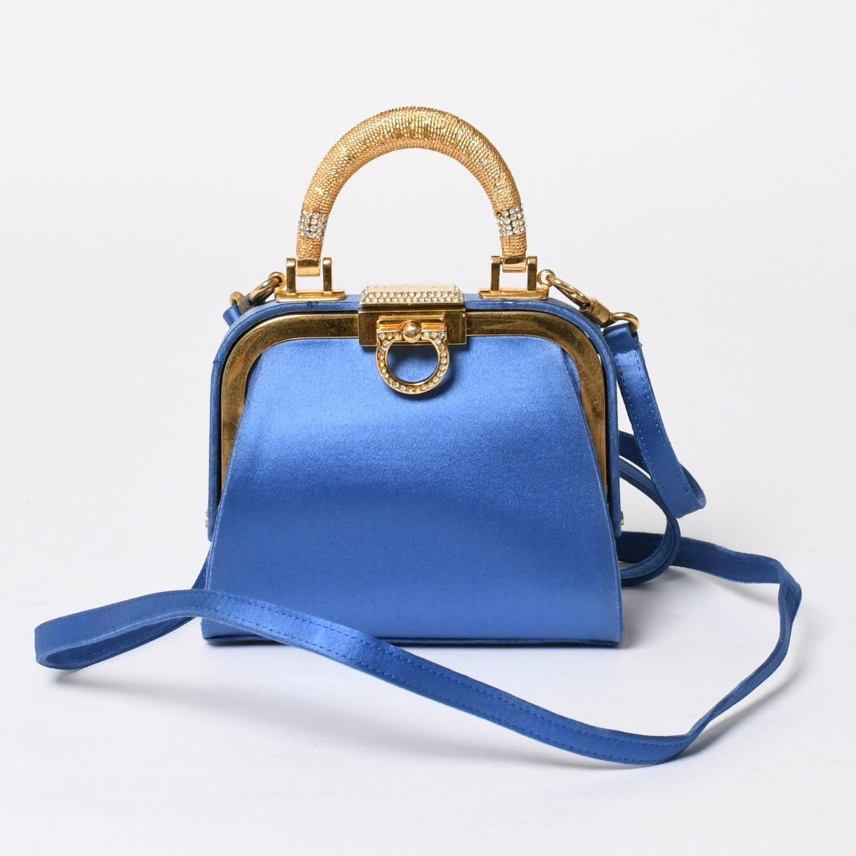 Dior Vintage Mini Kiss Lock Satin Purse Blue Gold