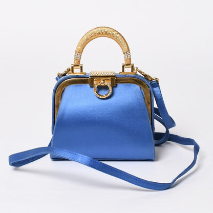 Dior Vintage Mini Kiss Lock Satin Purse Blue Gold