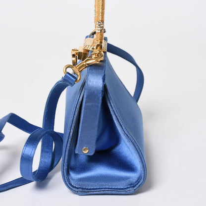 Dior Vintage Mini Kiss Lock Satin Purse Blue Gold — view 4