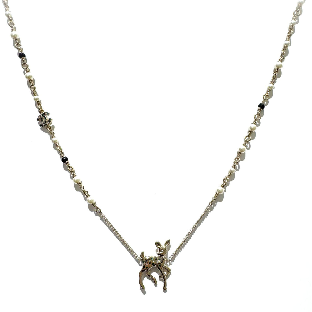 Chanel Necklace Bambi Faux Pearl Color Stone