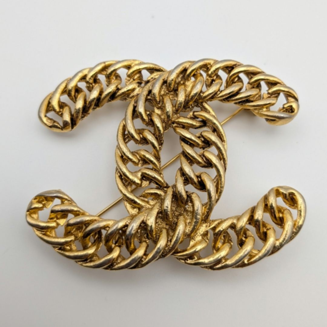 Chanel Brooch CC Logo Chain Gold First Era Vintage
