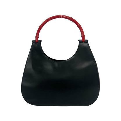 Gucci Bamboo Logo Leather Bag Handbag Black Red — view 3