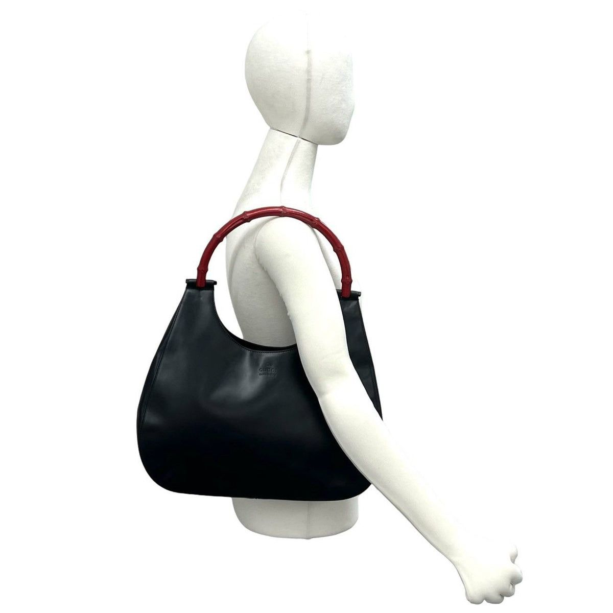 Gucci Bamboo Logo Leather Bag Handbag Black Red — view 2