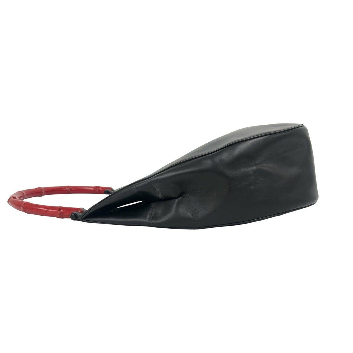 Gucci Bamboo Logo Leather Bag Handbag Black Red — view 5