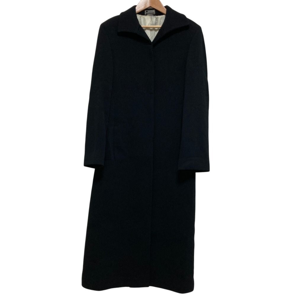Versace Gianni Vintage Long Soutien Collar Coat Black Fall Winter 40