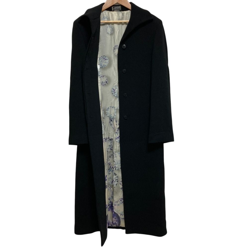 Versace Gianni Vintage Long Soutien Collar Coat Black Fall Winter 40 — view 5