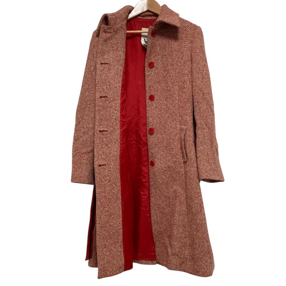 Versace Versus Vintage Tweed Belted Coat Red Fall Winter 38 — view 4