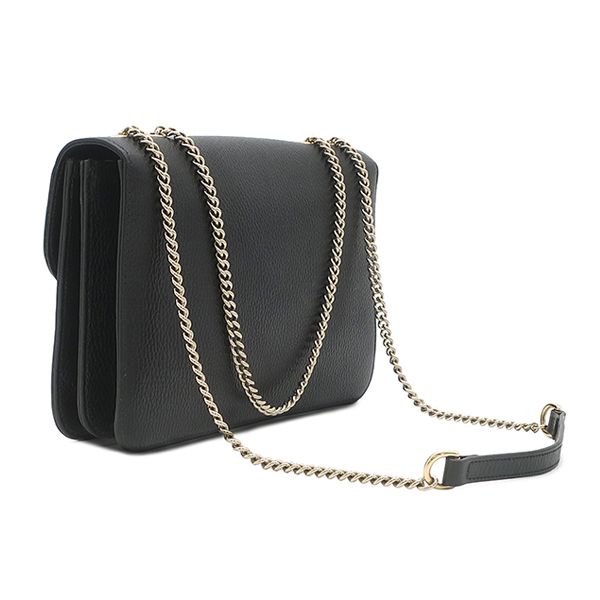 Gucci Shoulder Bag Interlocking G Leather Black Gold Double G Chain — view 2