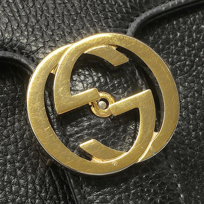 Gucci Shoulder Bag Interlocking G Leather Black Gold Double G Chain — view 5
