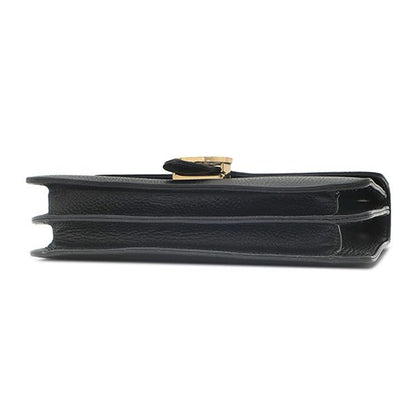 Gucci Shoulder Bag Interlocking G Leather Black Gold Double G Chain — view 3