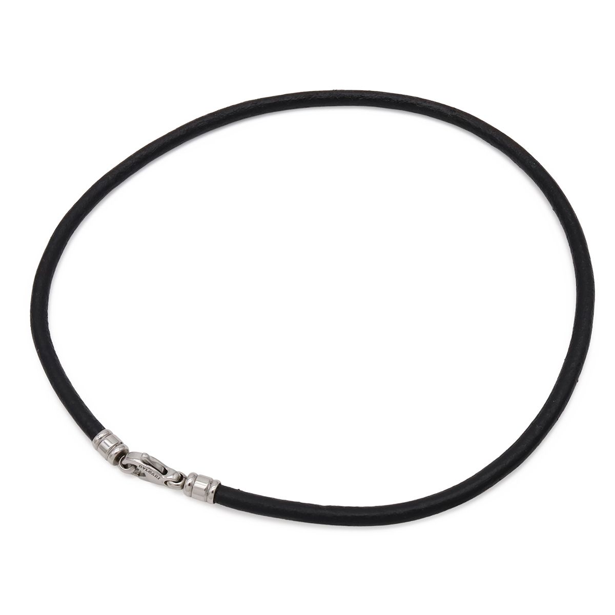 Bvlgari Choker Necklace Cord Leather Steel Black Silver