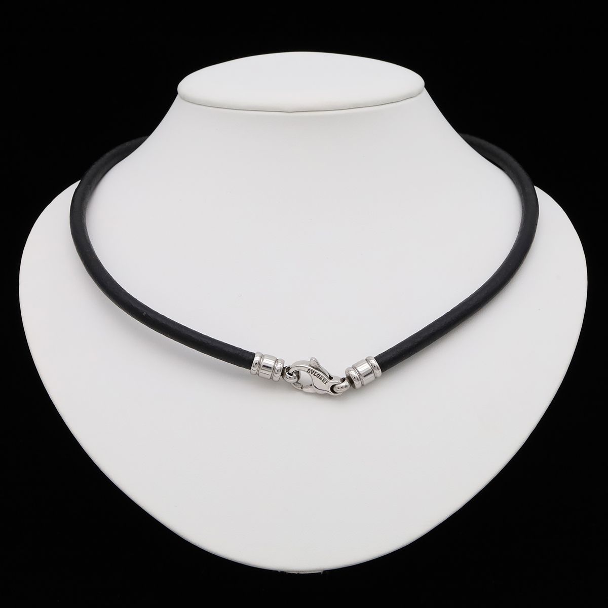 Bvlgari Choker Necklace Cord Leather Steel Black Silver — view 5
