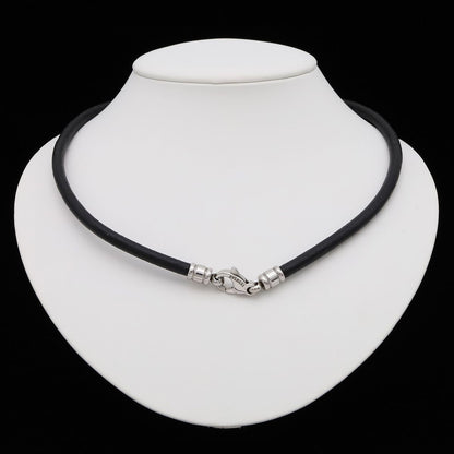 Bvlgari Choker Necklace Cord Leather Steel Black Silver — view 5