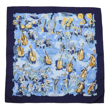 Hermes Carre 90 Scarf Large Concerto Silk 100% Navy Blue Multicolor