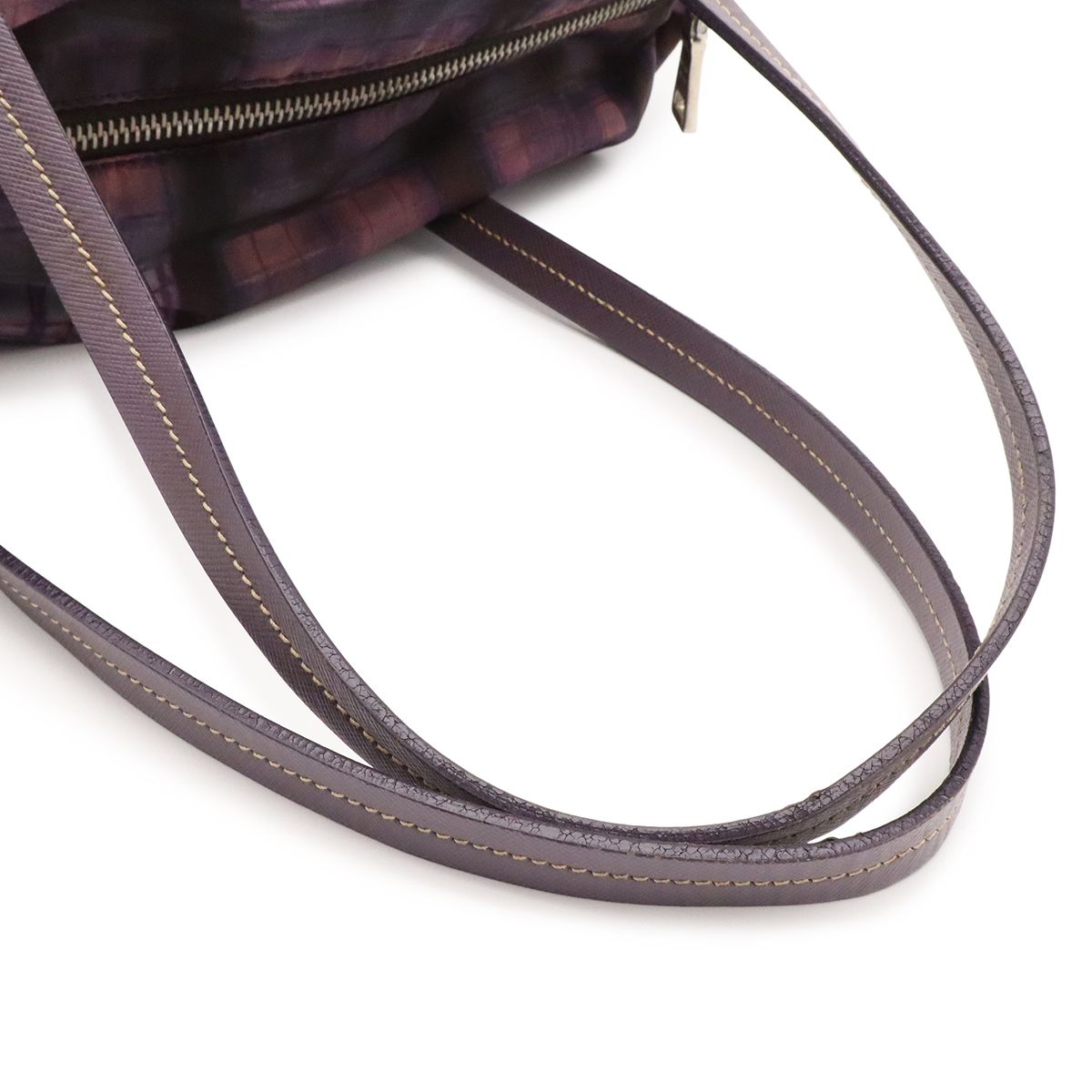 Prada Triangle Logo Plaid Mini Boston Bag Nylon Leather Purple Silver — view 6