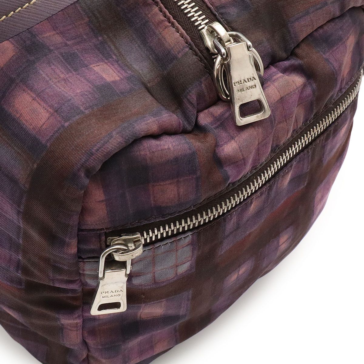 Prada Triangle Logo Plaid Mini Boston Bag Nylon Leather Purple Silver — view 4