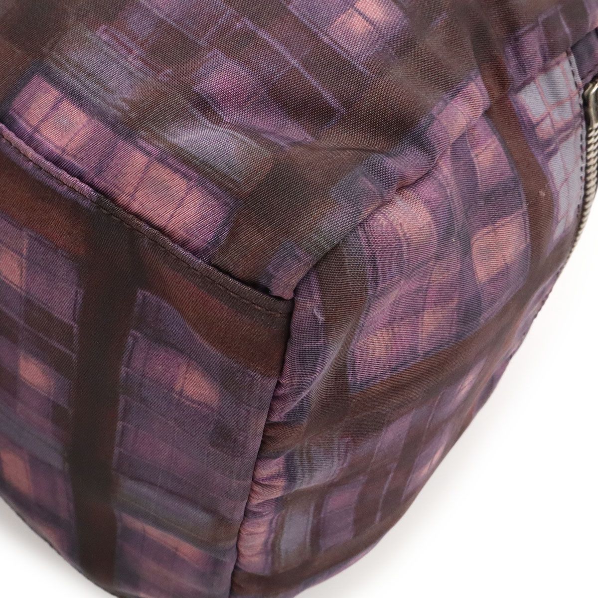 Prada Triangle Logo Plaid Mini Boston Bag Nylon Leather Purple Silver — view 3