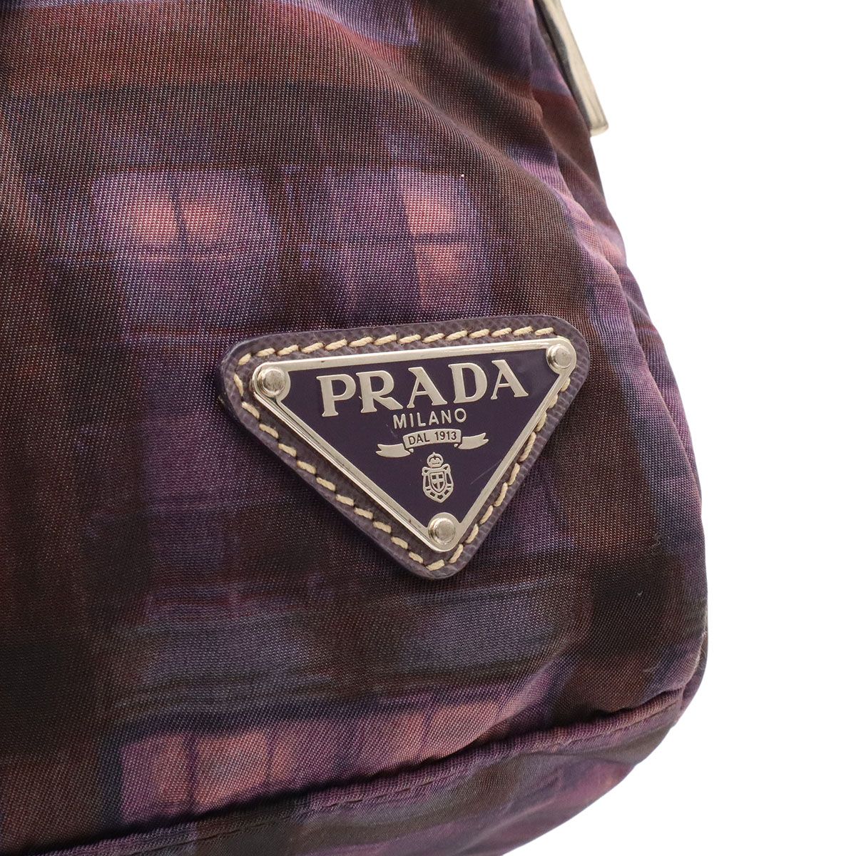 Prada Triangle Logo Plaid Mini Boston Bag Nylon Leather Purple Silver — view 5