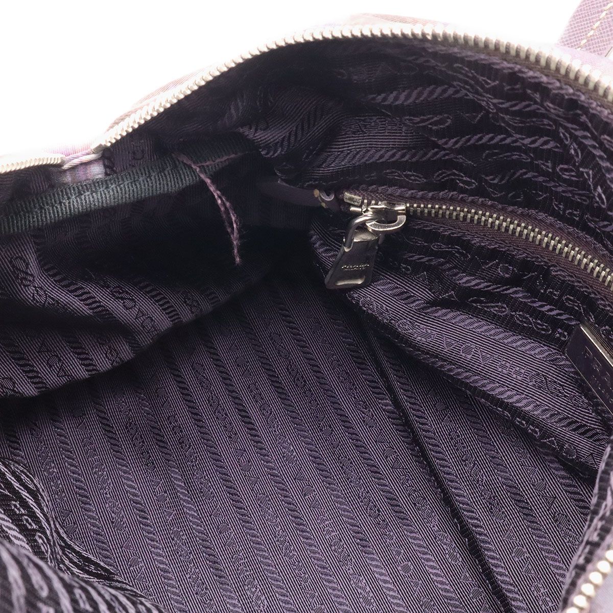 Prada Triangle Logo Plaid Mini Boston Bag Nylon Leather Purple Silver — view 8