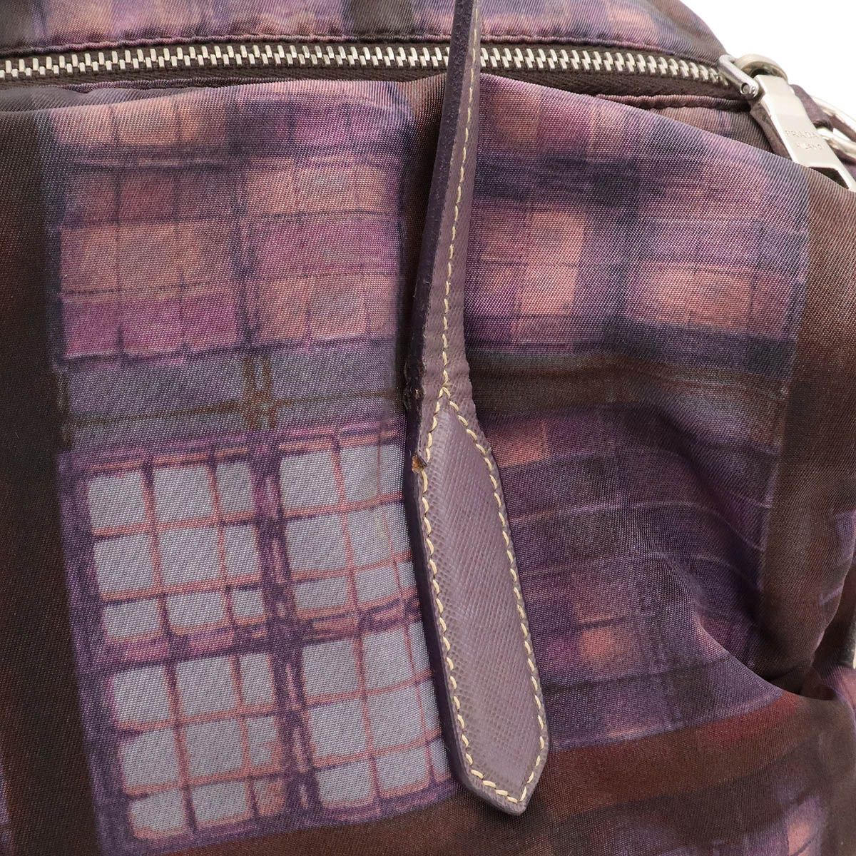 Prada Triangle Logo Plaid Mini Boston Bag Nylon Leather Purple Silver — view 7