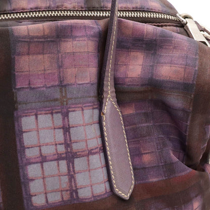 Prada Triangle Logo Plaid Mini Boston Bag Nylon Leather Purple Silver — view 7