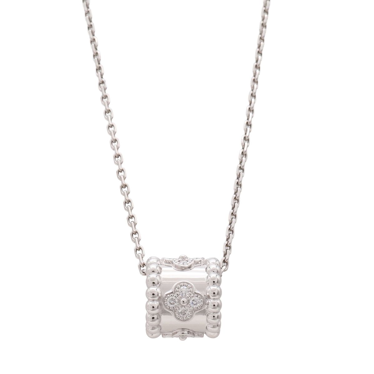 Van Cleef & Arpels Perlee Clover Pendant 18k White Gold Diamond