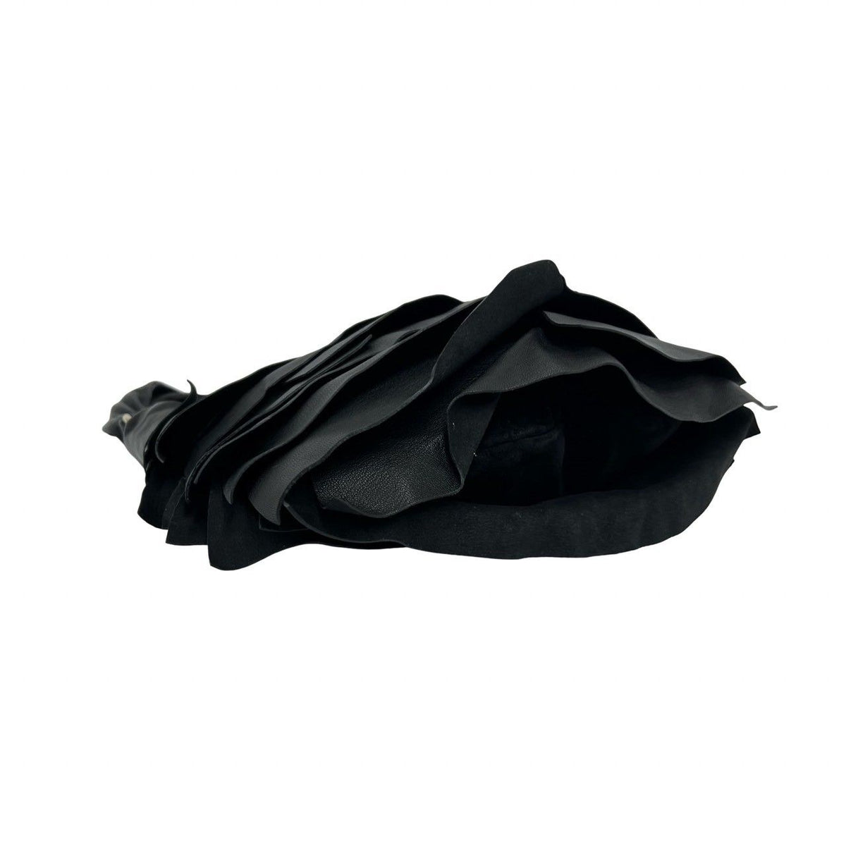 Saint Laurent Tropez Logo Ruffle Leather Semi Bag Black — view 7