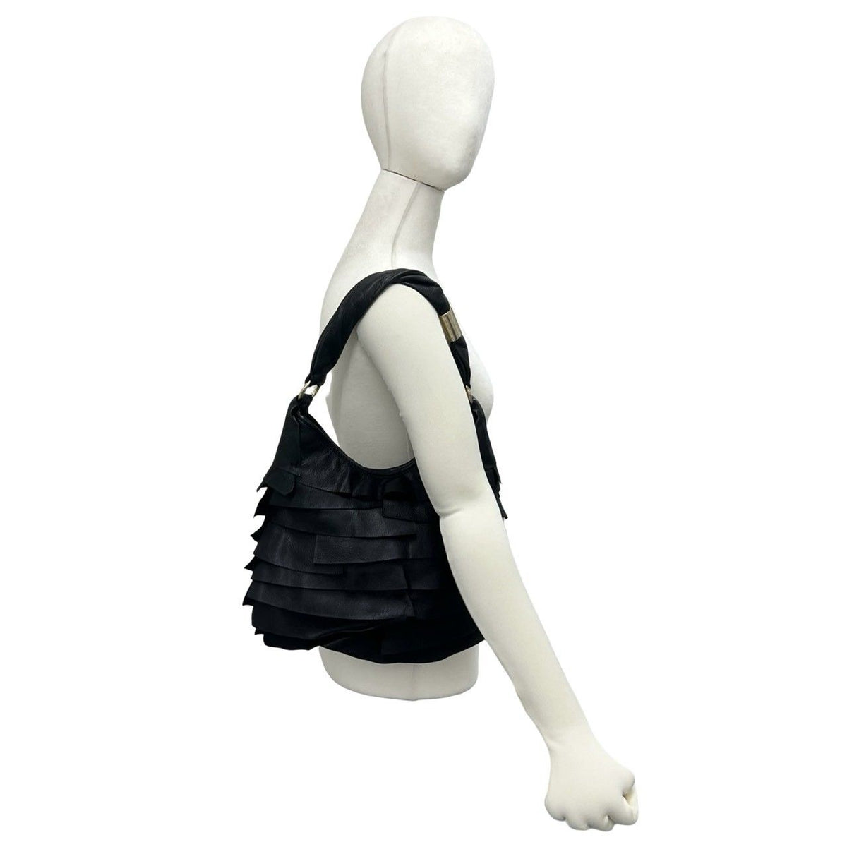 Saint Laurent Tropez Logo Ruffle Leather Semi Bag Black — view 2
