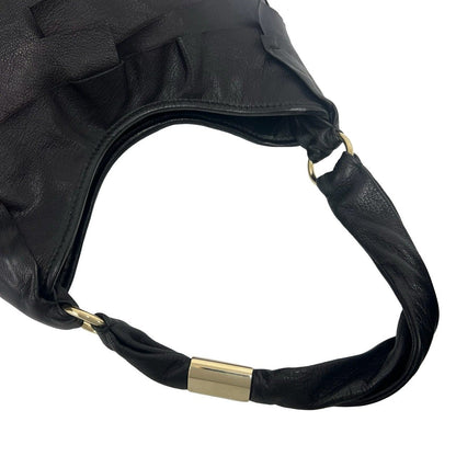Saint Laurent Tropez Logo Ruffle Leather Semi Bag Black — view 4