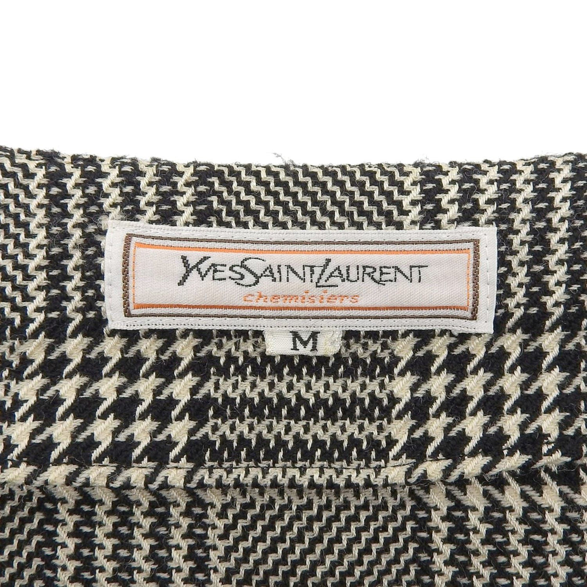 Saint Laurent Vintage Jacket Collarless Houndstooth Plaid Wool Silk Black M — view 6