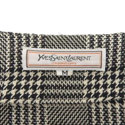 Saint Laurent Vintage Jacket Collarless Houndstooth Plaid Wool Silk Black M — view 6
