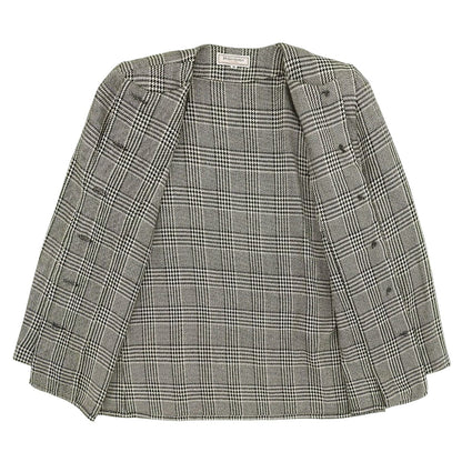 Saint Laurent Vintage Jacket Collarless Houndstooth Plaid Wool Silk Black M — view 4