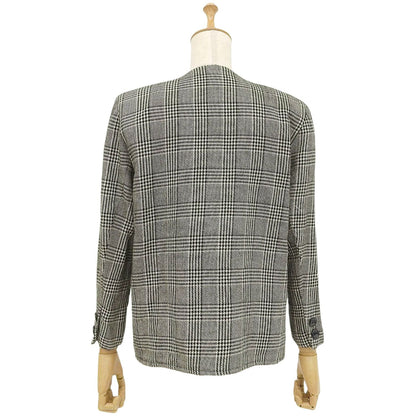 Saint Laurent Vintage Jacket Collarless Houndstooth Plaid Wool Silk Black M — view 3