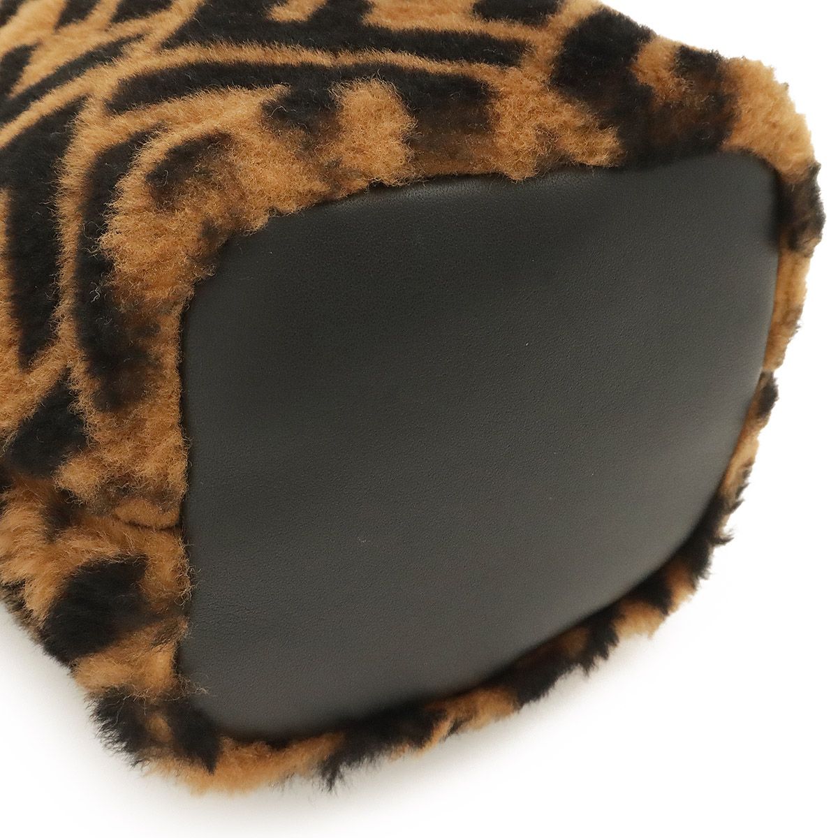Fendi Zucca Montresor Mini Bucket Bag Drawstring Fur Leather Brown Black — view 3