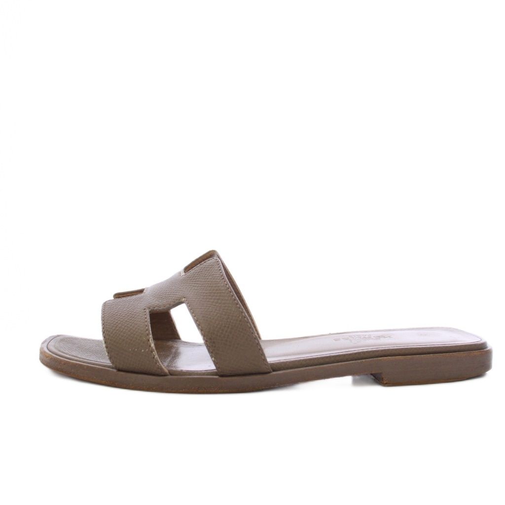 Hermes Oran Etoupe Sandals Leather Brown — view 2