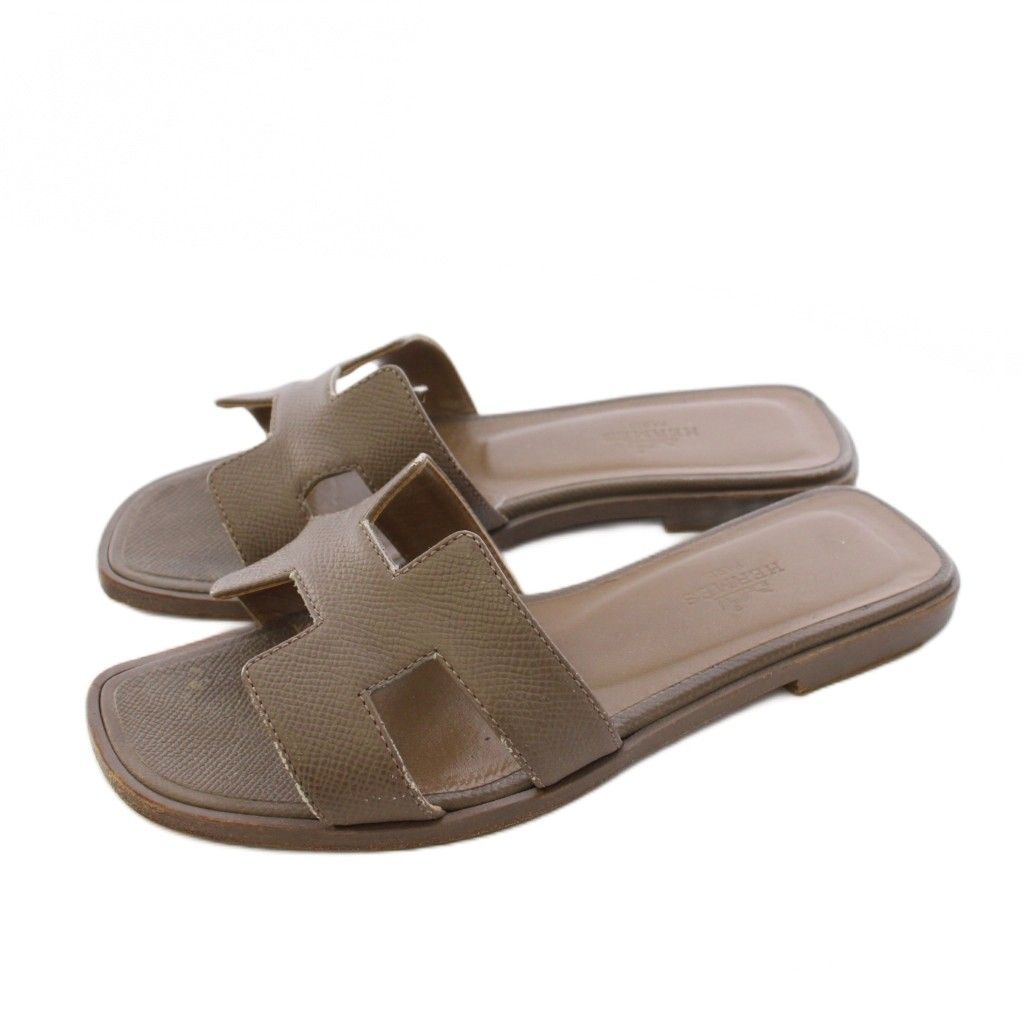Hermes Oran Etoupe Sandals Leather Brown
