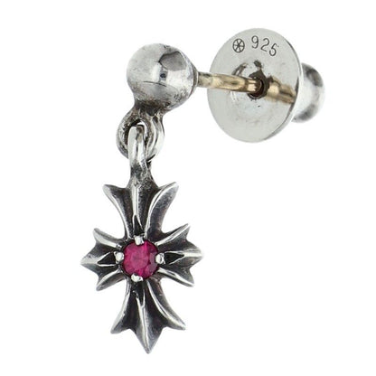 Chrome Hearts Tiny CH Plus 1 Rby Drop 1 Ruby Silver Earrings