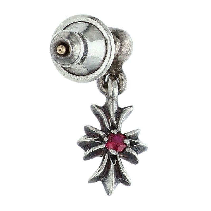 Chrome Hearts Tiny CH Plus 1 Rby Drop 1 Ruby Silver Earrings — view 2