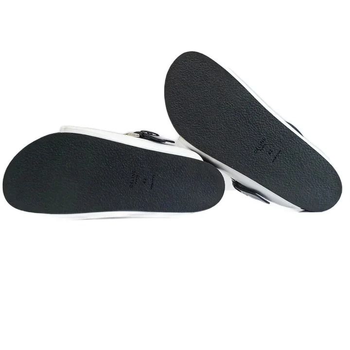 Celine Large Band Sandals Slide Leather Suede Thick Sole Strap White Black — view 7