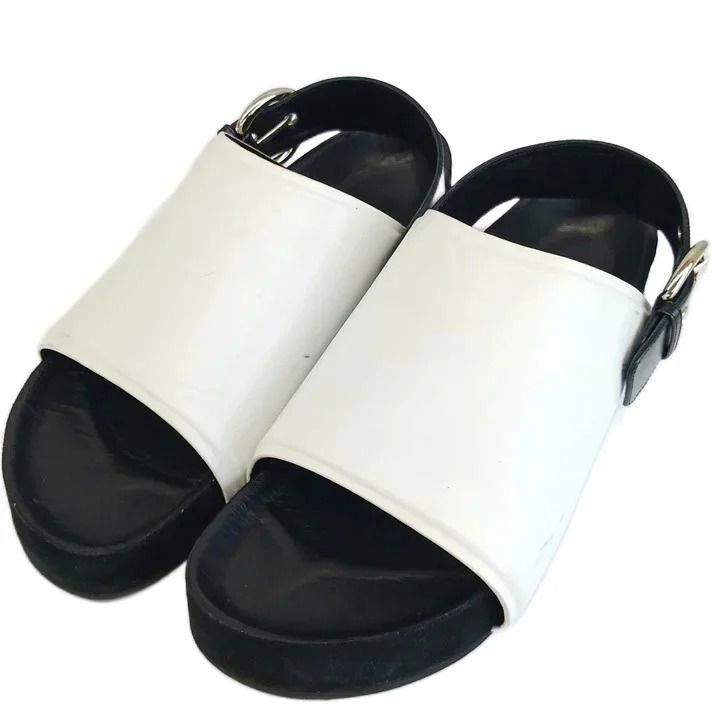 Celine Large Band Sandals Slide Leather Suede Thick Sole Strap White Black — view 2