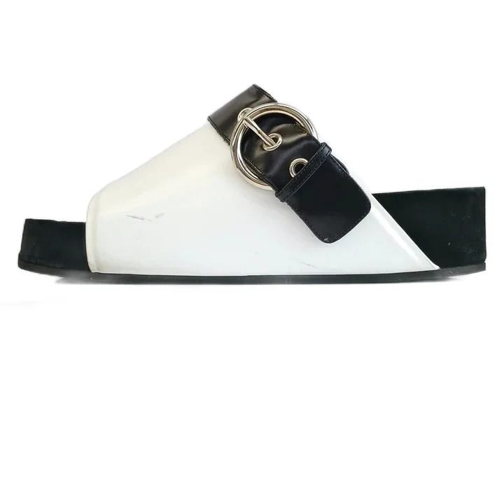 Celine Large Band Sandals Slide Leather Suede Thick Sole Strap White Black — view 5