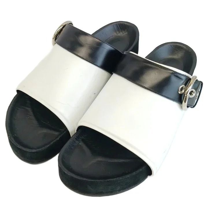 Celine Large Band Sandals Slide Leather Suede Thick Sole Strap White Black