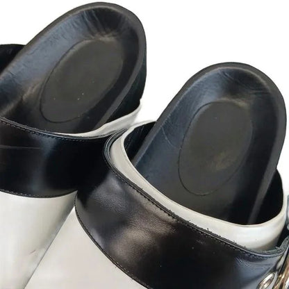 Celine Large Band Sandals Slide Leather Suede Thick Sole Strap White Black — view 4