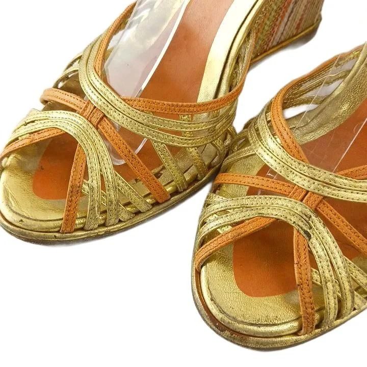Dolce & Gabbana Vintage Sandals Leather Espadrilles Open Toe Wedge Sole Ankle — view 2