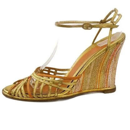 Dolce & Gabbana Vintage Sandals Leather Espadrilles Open Toe Wedge Sole Ankle — view 4