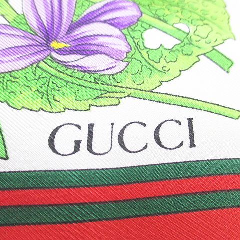 Gucci Viole Large Scarf Flora Floral Pattern Flower Silk White — view 3