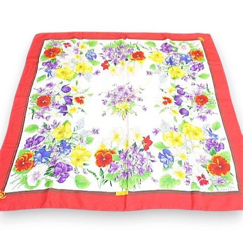 Gucci Viole Large Scarf Flora Floral Pattern Flower Silk White
